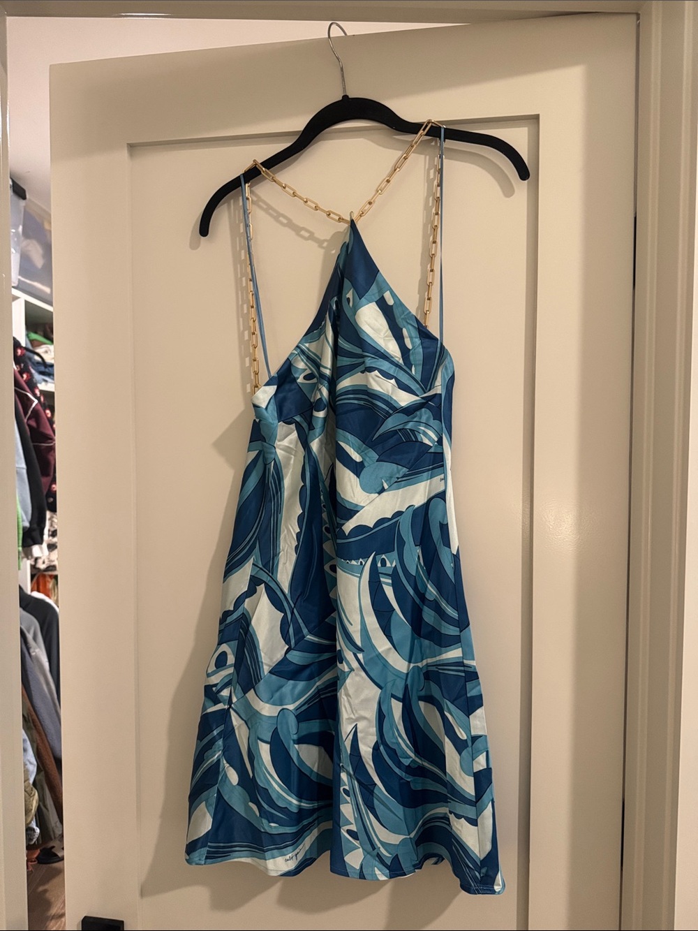 cult gaia Blue & Teal Abstract Print Silk Dress
